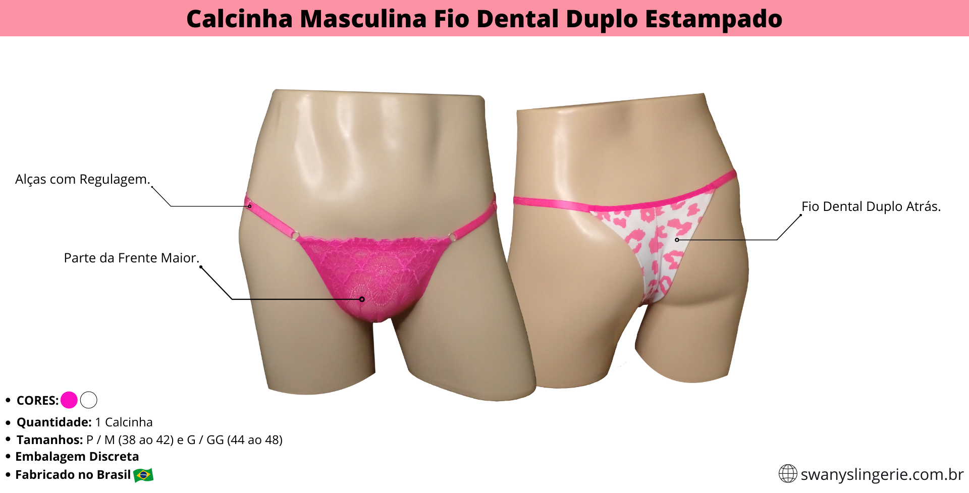 Calcinha Masculina Fio Dental Duplo Estampado